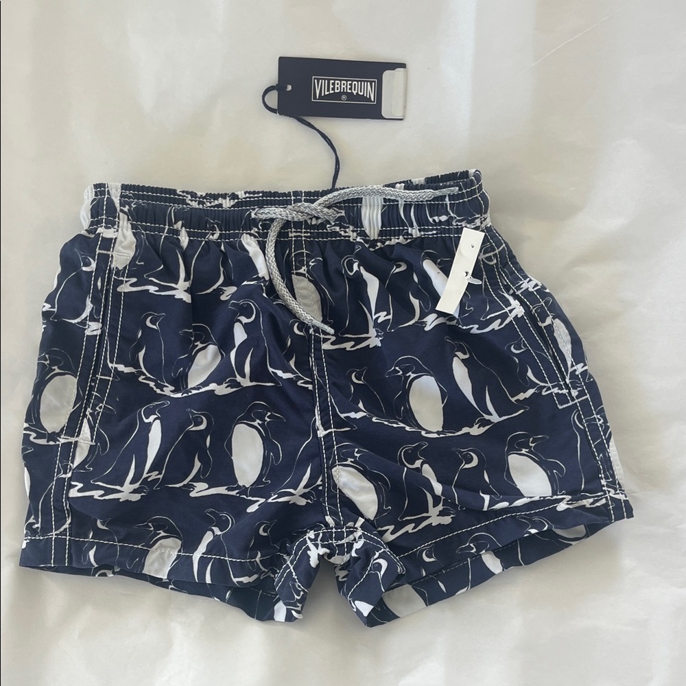 NWT Vilebrequin Navy & White Penguin Print Swim Shorts size 2